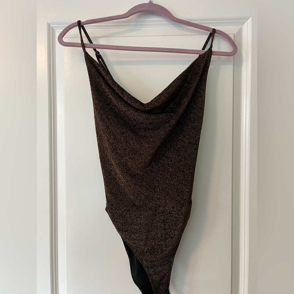 Forever 21 sparkly brown cowl neck bodysuit Size L
